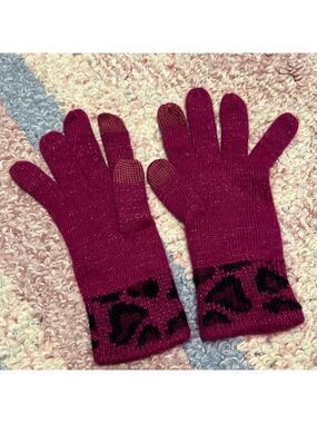COACH Ocelot Angora Tech Touch Gloves in Cranberry